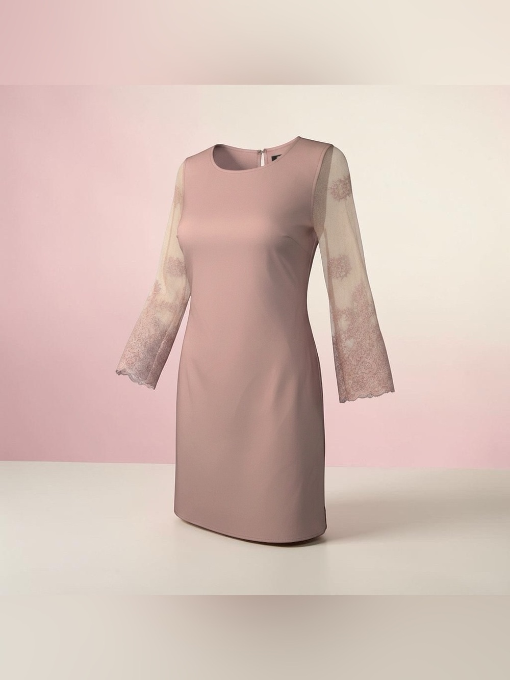 Lulu's Dusty Rose Sheath Dress with Lace Bell Sleeves